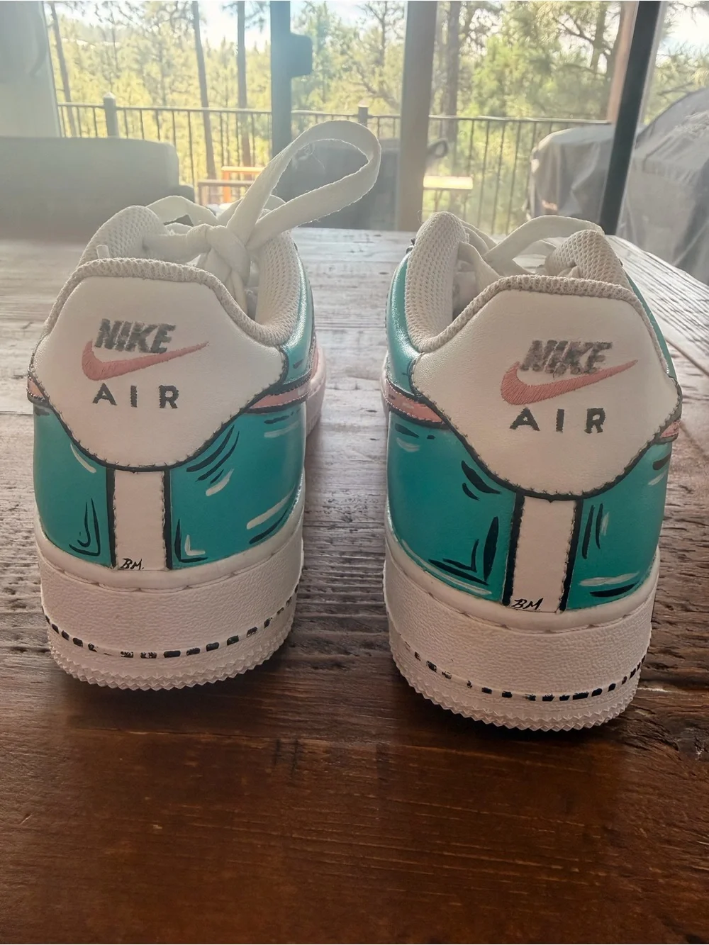 Nike Kids Pink & Teal Cartoon-Style Air Force 1 Sneakers
